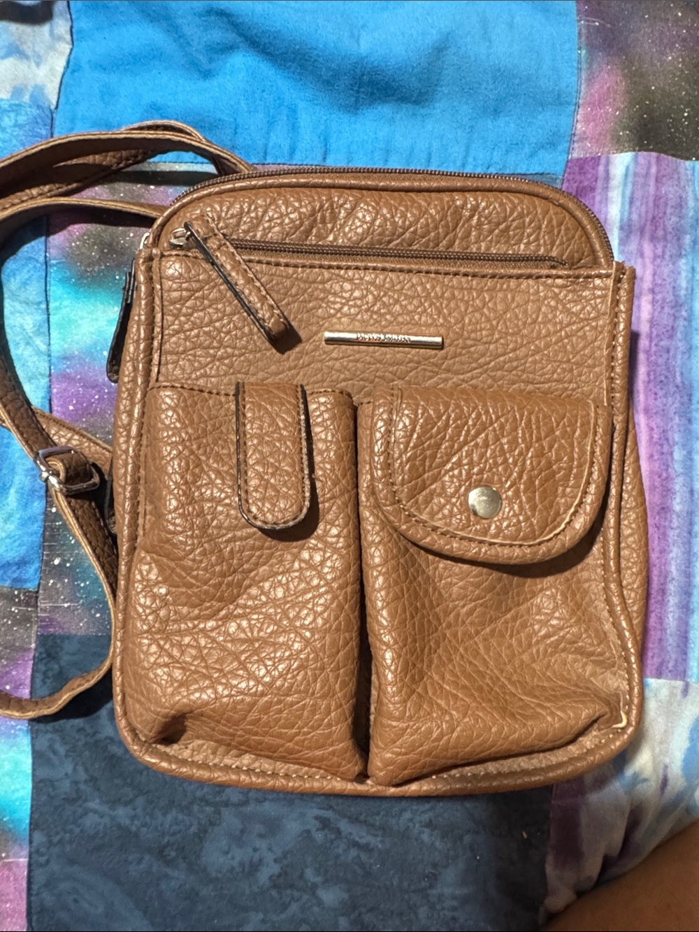 Jaclyn Smith Brown Pebbled Crossbody Bag with Front Pockets
